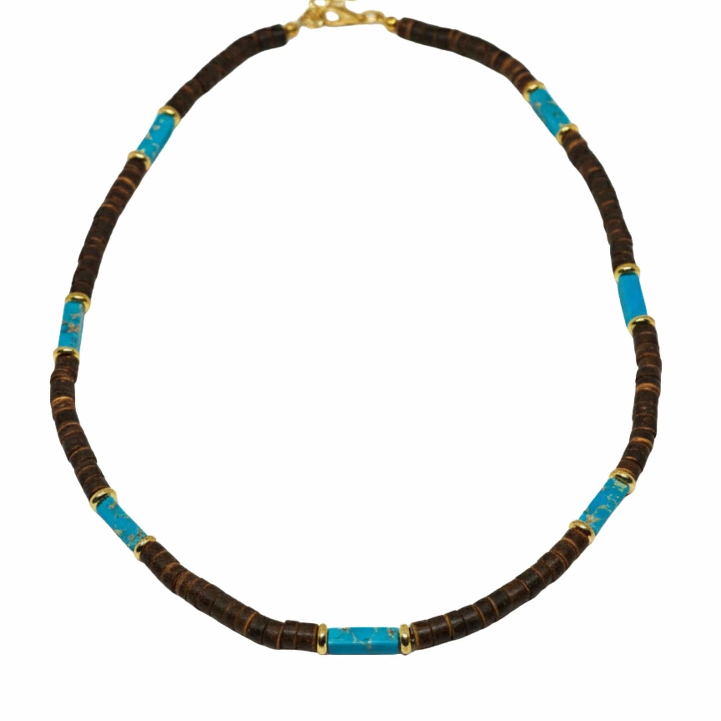 WILDWOOD TRIBAL - Turquoise Blue 6 mm Beaded Necklace for Men and Boys (22 inches with adjustable golden cable chain) - THE MEN THING