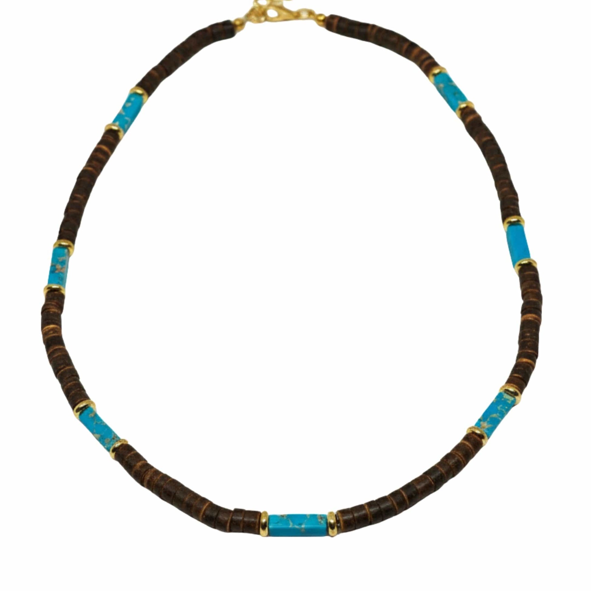 WILDWOOD TRIBAL - Turquoise Blue 6 mm Beaded Necklace for Men and Boys (22 inches with adjustable golden cable chain) - THE MEN THING
