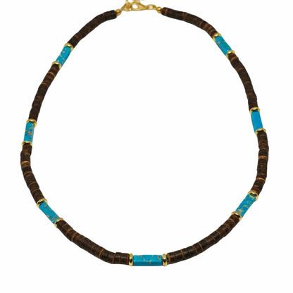WILDWOOD TRIBAL - Turquoise Blue 6 mm Beaded Necklace for Men and Boys (22 inches with adjustable golden cable chain) - THE MEN THING