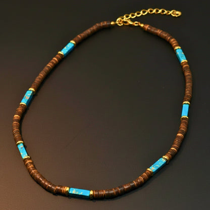 WILDWOOD TRIBAL - Turquoise Blue 6 mm Beaded Necklace for Men and Boys (22 inches with adjustable golden cable chain) - THE MEN THING