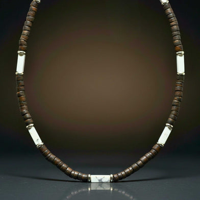 WILDWOOD TRIBAL - White 6 mm Beaded Necklace for Men and Boys (21 inches with adjustable silver cable chain)