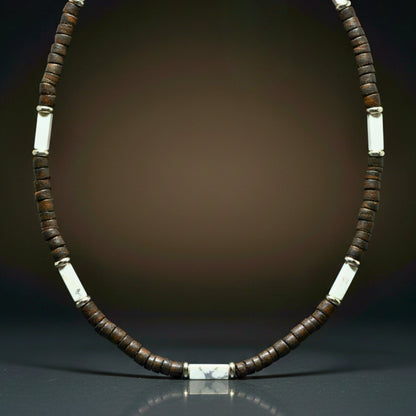 WILDWOOD TRIBAL - White 6 mm Beaded Necklace for Men and Boys (21 inches with adjustable silver cable chain) - THE MEN THING