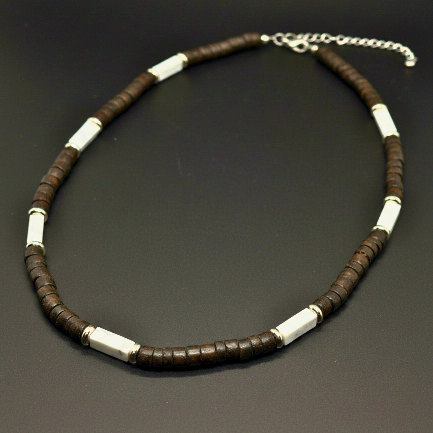 WILDWOOD TRIBAL - White 6 mm Beaded Necklace for Men and Boys (21 inches with adjustable silver cable chain) - THE MEN THING