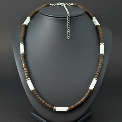 WILDWOOD TRIBAL - White 6 mm Beaded Necklace for Men and Boys (21 inches with adjustable silver cable chain)