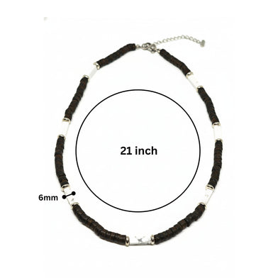 WILDWOOD TRIBAL - White 6 mm Beaded Necklace for Men and Boys (21 inches with adjustable silver cable chain)