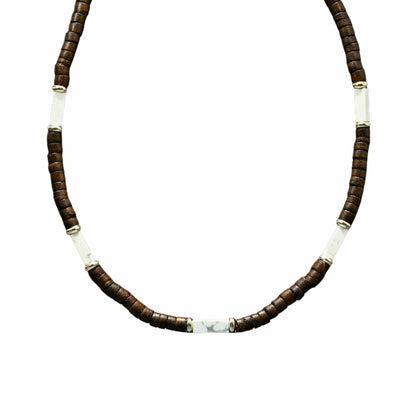 WILDWOOD TRIBAL - White 6 mm Beaded Necklace for Men and Boys (21 inches with adjustable silver cable chain) - THE MEN THING
