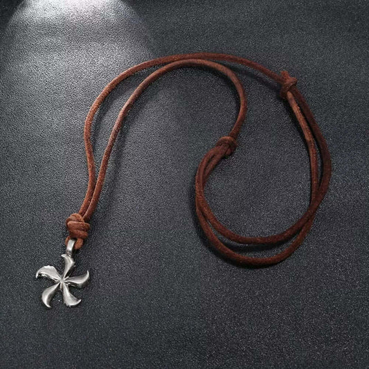 WINDMILL BROWN - Vintage Alloy Windmill Pendant with Adjustable Pure Leather Cord Necklace for Men & Boys — Leather Necklace for Men | THE MEN THING