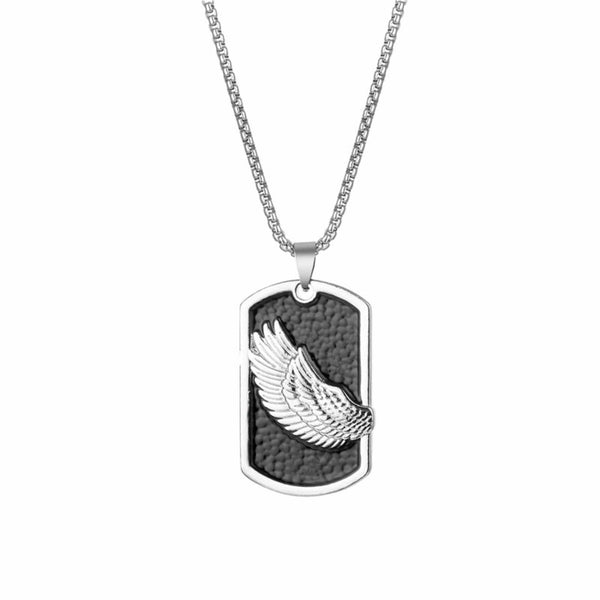 WINGED DOG TAG - 30mm Pure Titanium Steel Pendant with 27inch Round Box 4mm Chain for Men & Boys