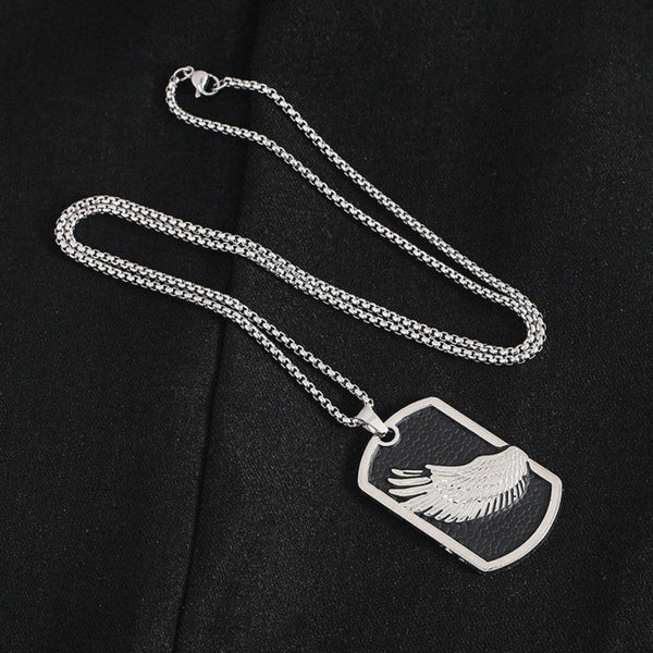 WINGED DOG TAG - 30mm Pure Titanium Steel Pendant with 27inch Round Box 4mm Chain for Men & Boys