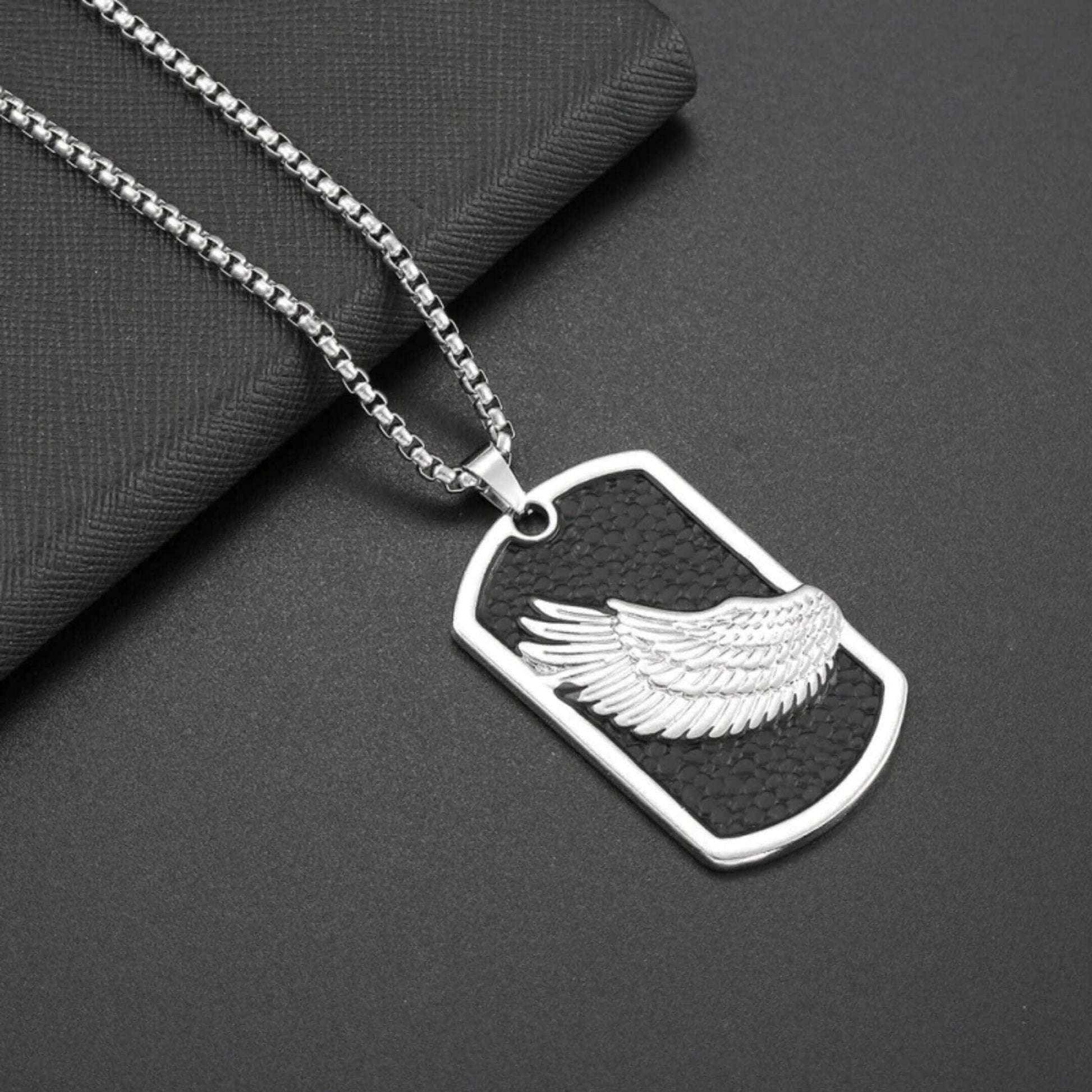 WINGED DOG TAG - 30mm Pure Titanium Steel Pendant with 27inch Round Box 4mm Chain for Men & Boys — SS Pendant/ Necklace for Men | THE MEN THING