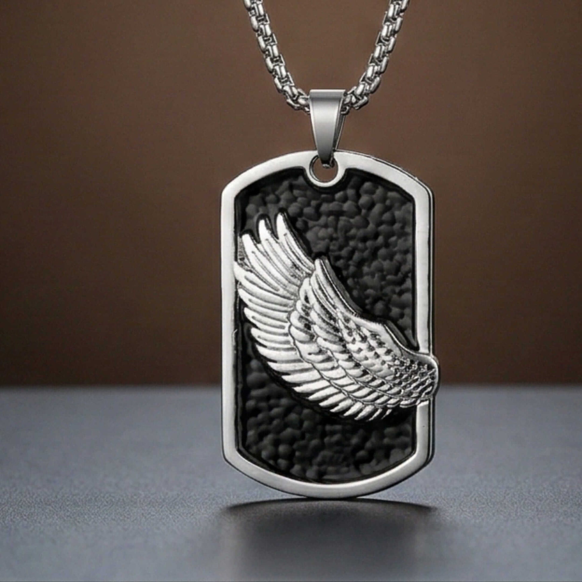 WINGED DOG TAG - 30mm Pure Titanium Steel Pendant with 27inch Round Box 4mm Chain for Men & Boys — SS Pendant/ Necklace for Men | THE MEN THING