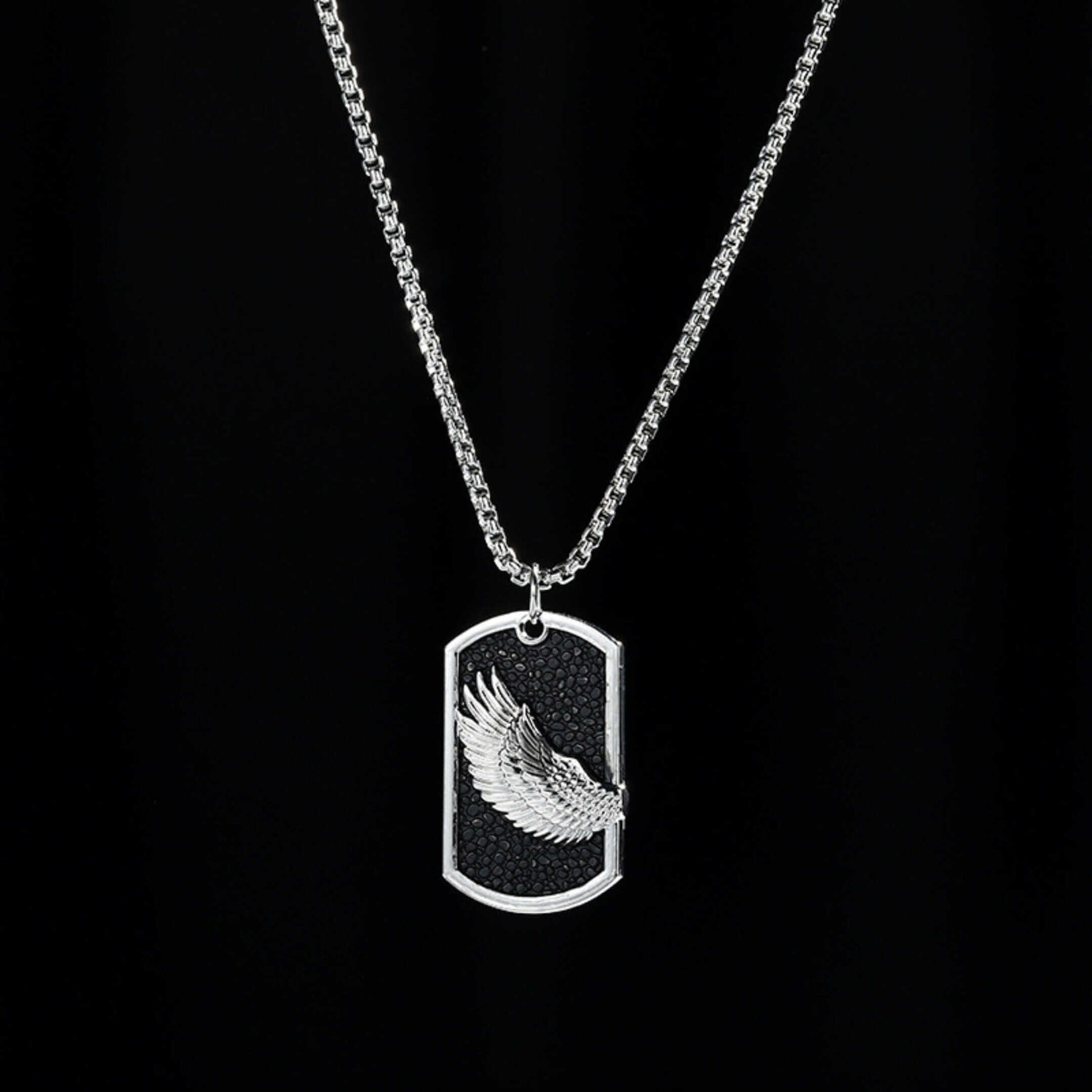 WINGED DOG TAG - 30mm Pure Titanium Steel Pendant with 27inch Round Box 4mm Chain for Men & Boys — SS Pendant/ Necklace for Men | THE MEN THING