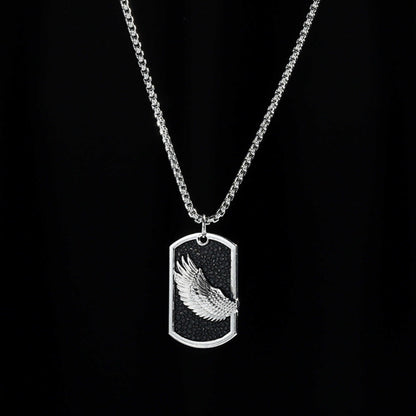 WINGED DOG TAG - 30mm Pure Titanium Steel Pendant with 27inch Round Box 4mm Chain for Men & Boys — SS Pendant/ Necklace for Men | THE MEN THING