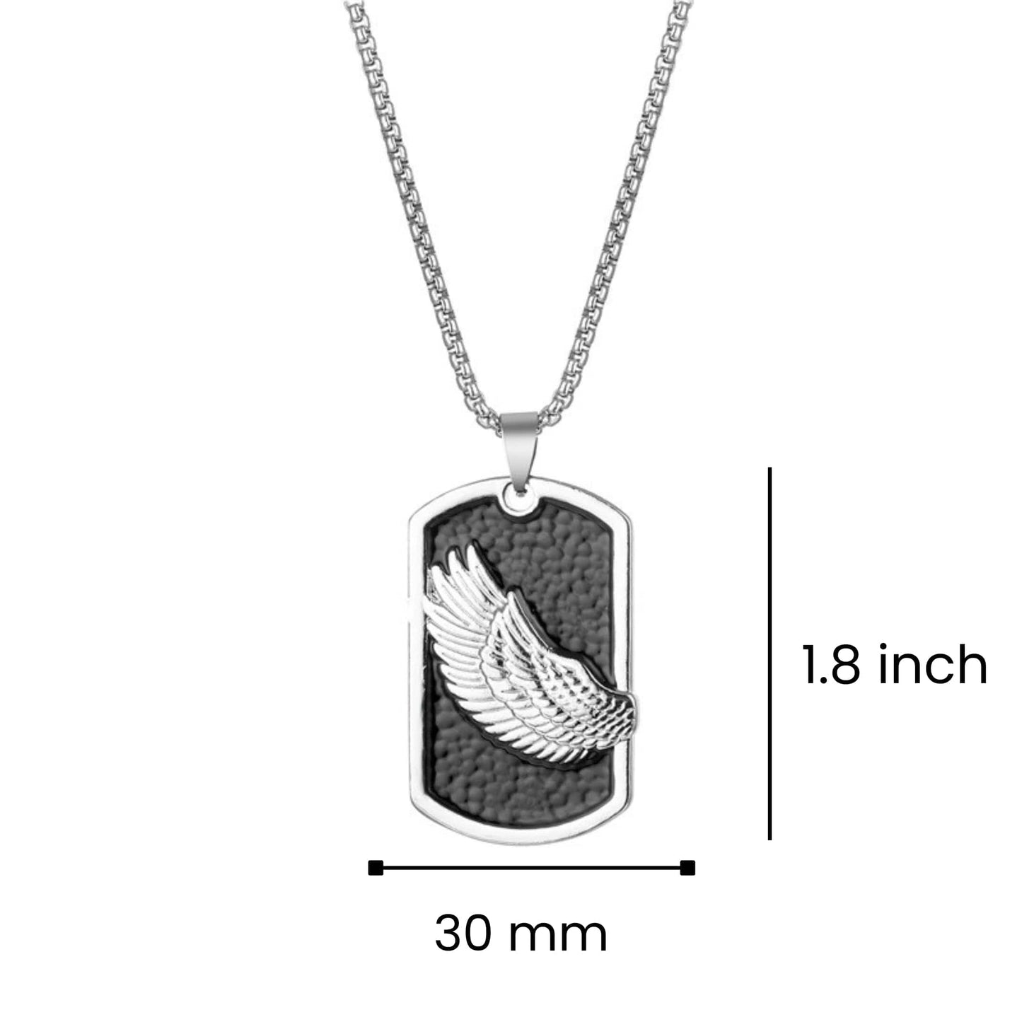WINGED DOG TAG - 30mm Pure Titanium Steel Pendant with 27inch Round Box 4mm Chain for Men & Boys — SS Pendant/ Necklace for Men | THE MEN THING