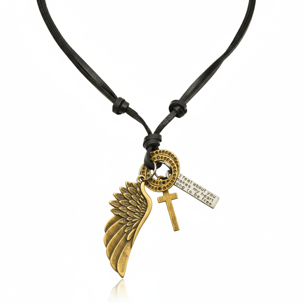 WINGS OF FAITH – 2-Inch Pure Stainless Steel Pendant with Adjustable Leather Rope for Men & Boys - THE MEN THING