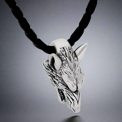 WOLF HEAD SILVER - Alloy Pendant with 24inch Leather Cord Chain for Men & Boy - THE MEN THING