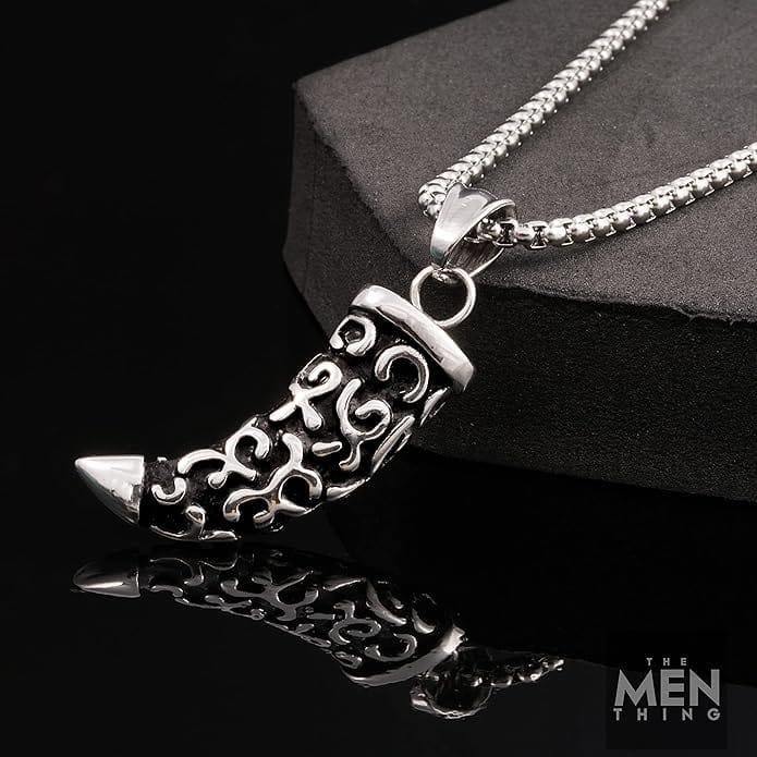 WOLF TOOTH -  Pure Titanium Steel Pendant with 24inch Round Box Chain for Men & Boys - THE MEN THING
