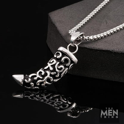 WOLF TOOTH -  Pure Titanium Steel Pendant with 24inch Round Box Chain for Men & Boys - THE MEN THING