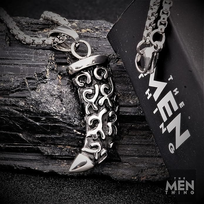 WOLF TOOTH -  Pure Titanium Steel Pendant with 24inch Round Box Chain for Men & Boys - THE MEN THING