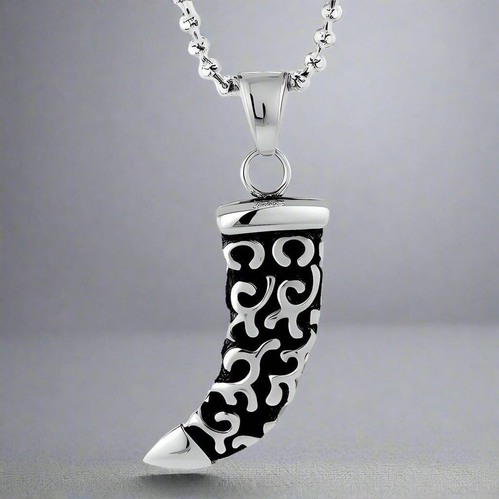 WOLF TOOTH -  Pure Titanium Steel Pendant with 24inch Round Box Chain for Men & Boys - THE MEN THING