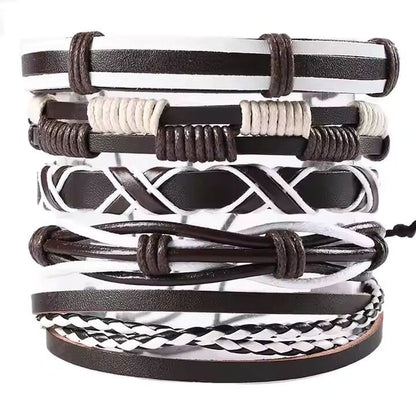WOLFBANE STRAPS -  5 Pcs Genuine Braided Leather Bracelet Set for Men & Boys (8 inch) - THE MEN THING