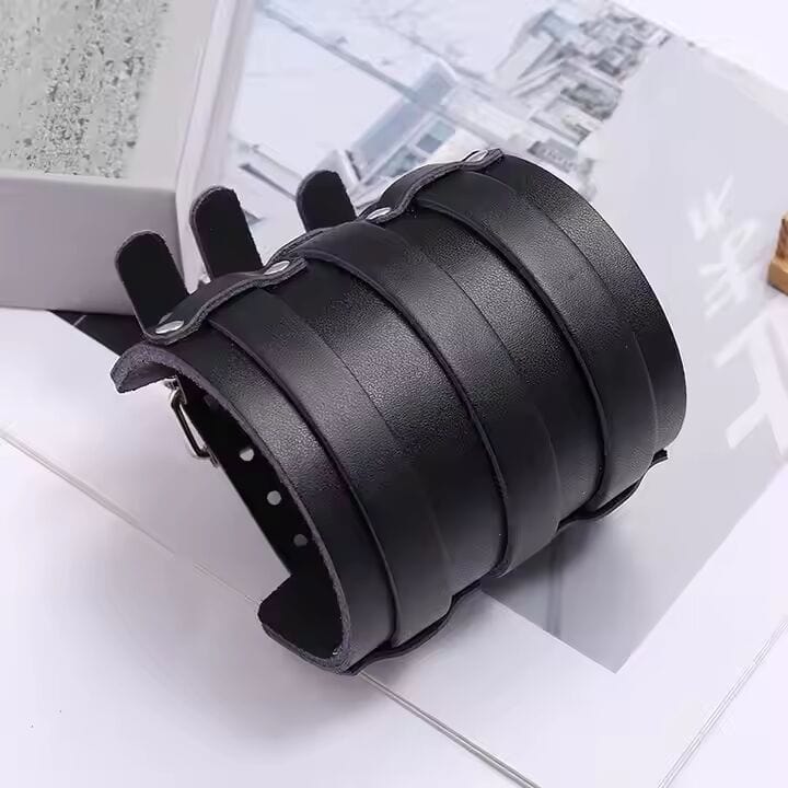 WRAITHBINDER BLACK - Genuine Braided Leather Bracelet Set for Men & Boys (8inch) - THE MEN THING