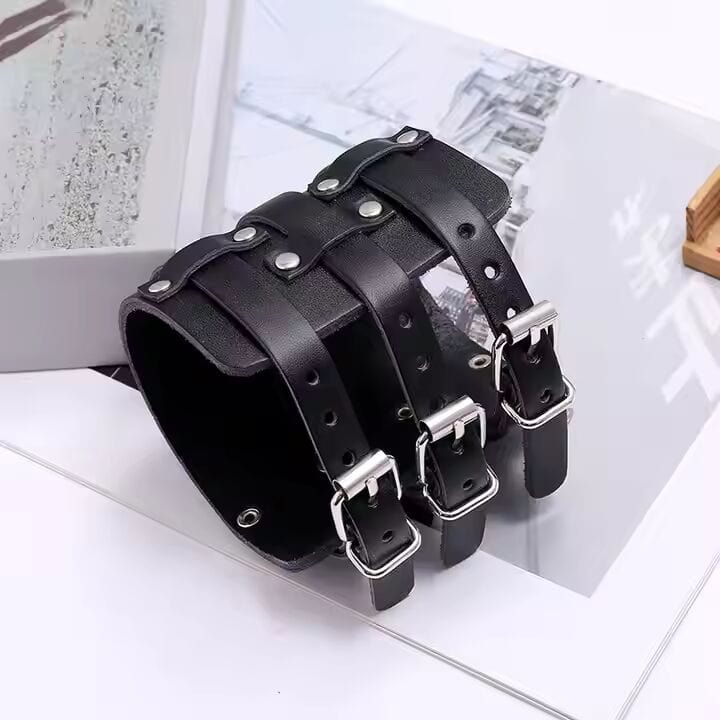WRAITHBINDER BLACK - Genuine Braided Leather Bracelet Set for Men & Boys (8inch) - THE MEN THING