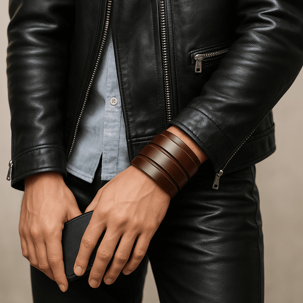 WRAITHBINDER BROWN - Genuine Braided Leather Bracelet Set for Men & Boys (8inch) - THE MEN THING