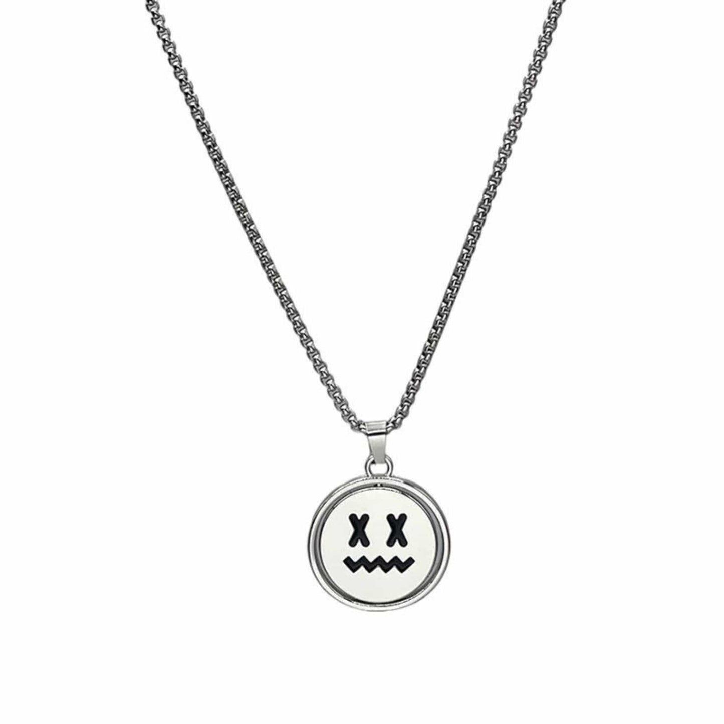 X-FACE AND SMILEY MOOD - 26mm Pure Titanium Steel Pendant with 28inch Round Box 4mm Chain for Men & Boys — SS Pendant/ Necklace for Men | THE MEN THING