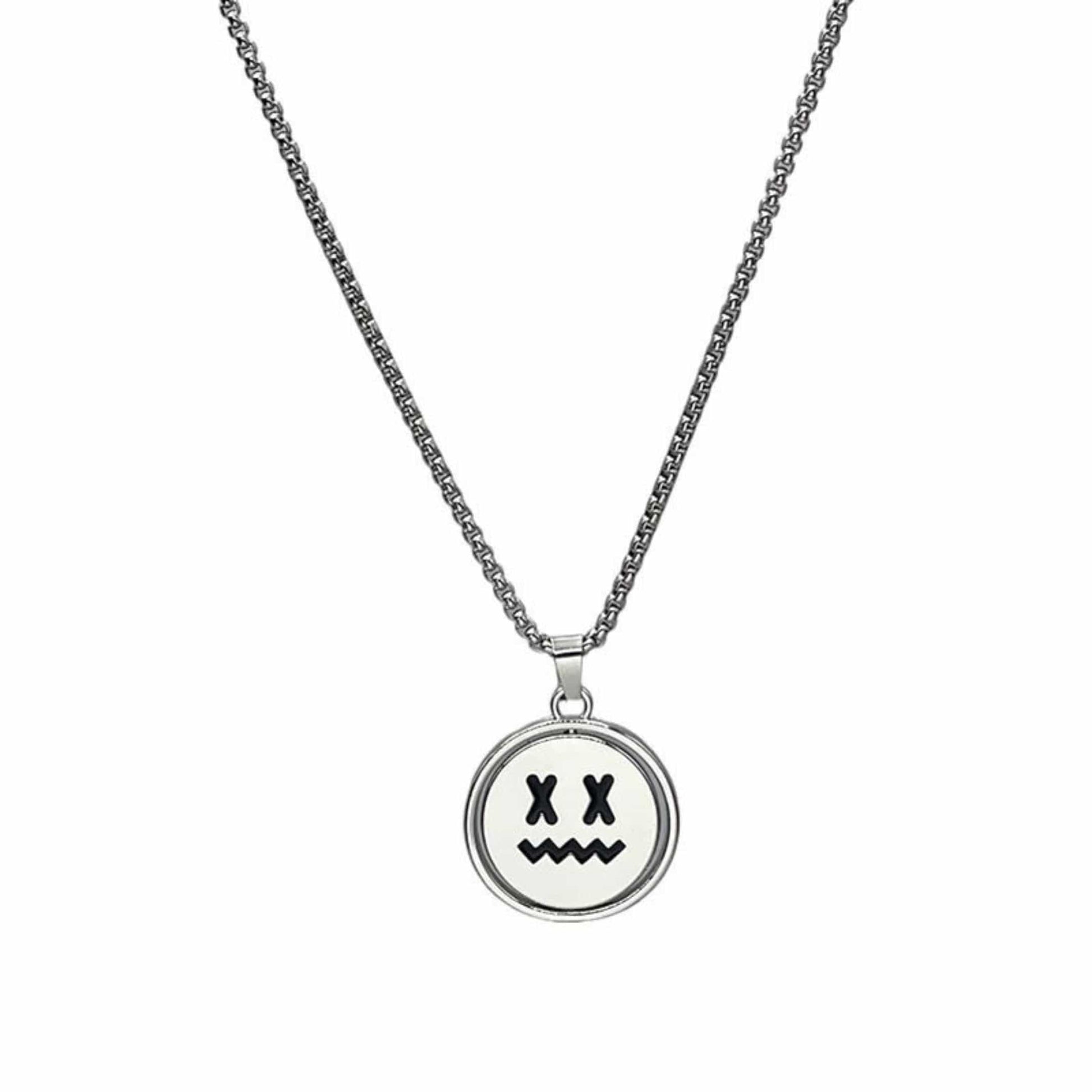 X-FACE AND SMILEY MOOD - 26mm Pure Titanium Steel Pendant with 28inch Round Box 4mm Chain for Men & Boys — SS Pendant/ Necklace for Men | THE MEN THING