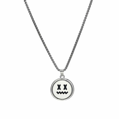X-FACE AND SMILEY MOOD - 26mm Pure Titanium Steel Pendant with 28inch Round Box 4mm Chain for Men & Boys — SS Pendant/ Necklace for Men | THE MEN THING