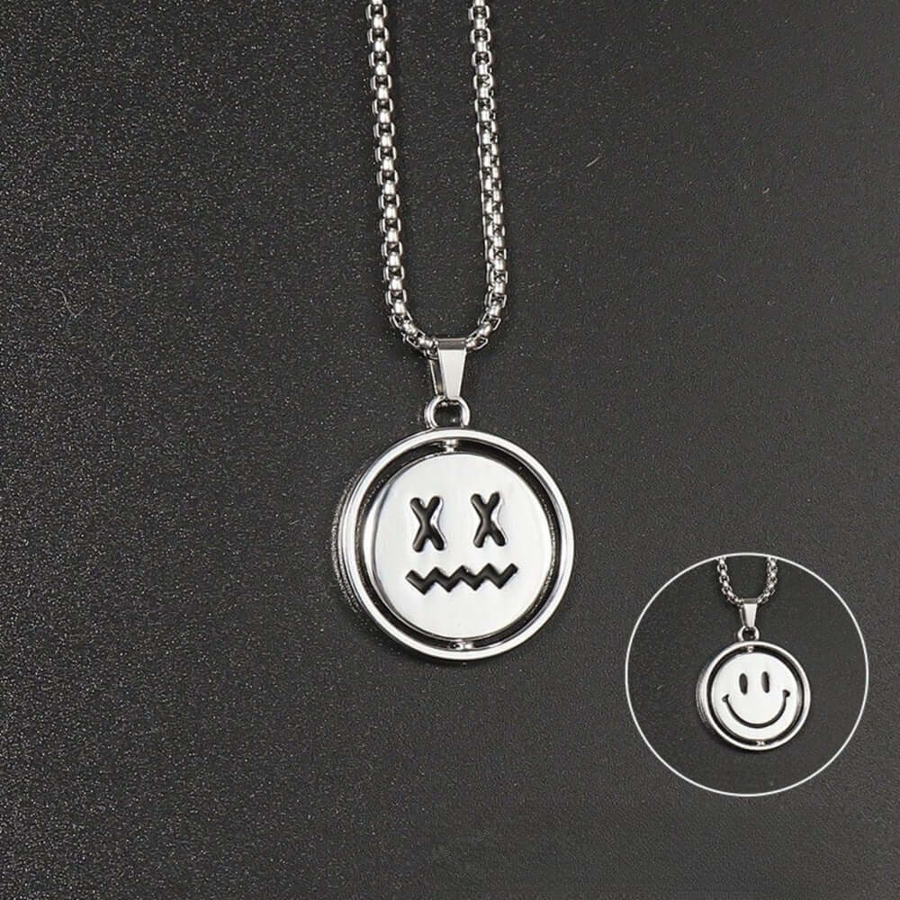 X-FACE AND SMILEY MOOD - 26mm Pure Titanium Steel Pendant with 28inch Round Box 4mm Chain for Men & Boys — SS Pendant/ Necklace for Men | THE MEN THING