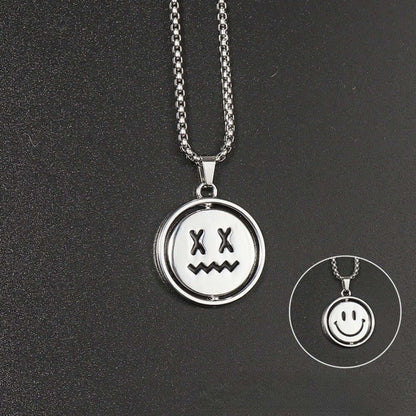 X-FACE AND SMILEY MOOD - 26mm Pure Titanium Steel Pendant with 28inch Round Box 4mm Chain for Men & Boys — SS Pendant/ Necklace for Men | THE MEN THING