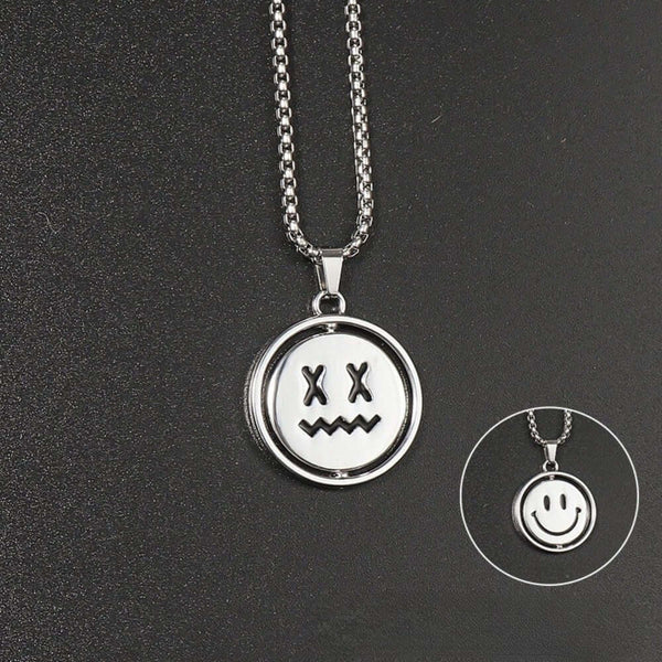X-FACE AND SMILEY MOOD - 26mm Pure Titanium Steel Pendant with 28inch Round Box 4mm Chain for Men & Boys
