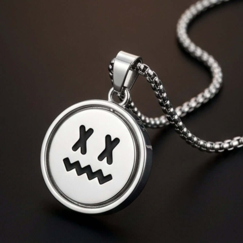 X-FACE AND SMILEY MOOD - 26mm Pure Titanium Steel Pendant with 28inch Round Box 4mm Chain for Men & Boys — SS Pendant/ Necklace for Men | THE MEN THING