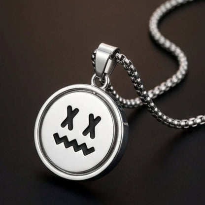 X-FACE AND SMILEY MOOD - 26mm Pure Titanium Steel Pendant with 28inch Round Box 4mm Chain for Men & Boys — SS Pendant/ Necklace for Men | THE MEN THING