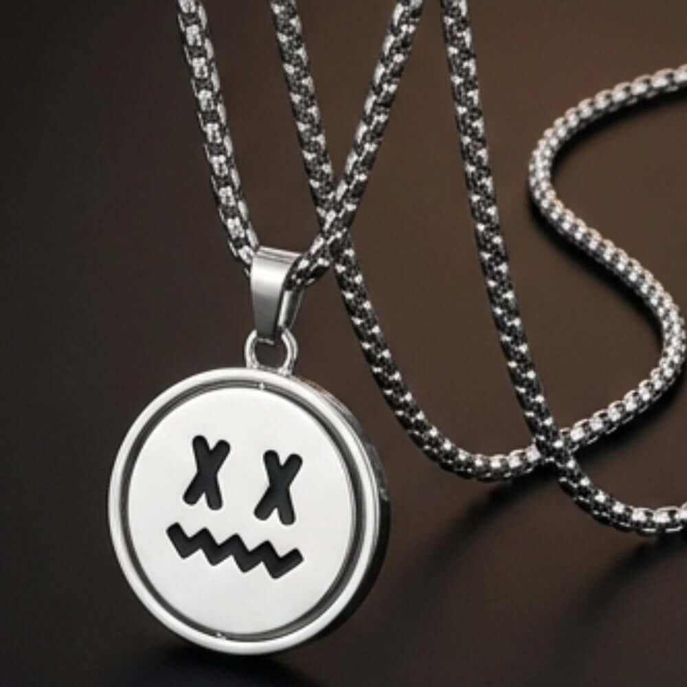 X-FACE AND SMILEY MOOD - 26mm Pure Titanium Steel Pendant with 28inch Round Box 4mm Chain for Men & Boys — SS Pendant/ Necklace for Men | THE MEN THING
