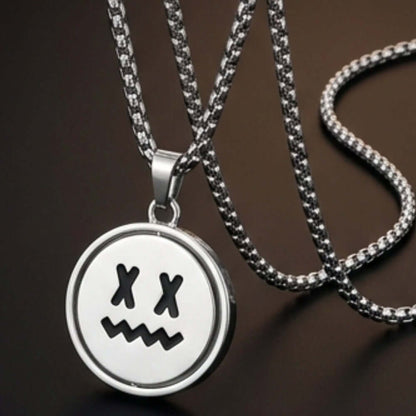 X-FACE AND SMILEY MOOD - 26mm Pure Titanium Steel Pendant with 28inch Round Box 4mm Chain for Men & Boys — SS Pendant/ Necklace for Men | THE MEN THING