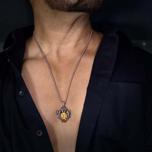 YELLOW EYE PROTECT -  Alloy Pendant with Stainless Steel 24inch Round Box Chain, European trending Style for Men & Boy - THE MEN THING