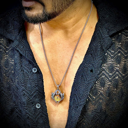 YELLOW EYE PROTECT (T) - Pure Titanium Steel Pendant with Stainless Steel 24inch Round Box Chain, European trending Style for Men & Boy - THE MEN THING