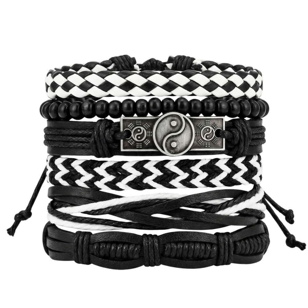 YIN FORCE - 6 Pcs Genuine Leather Adjustable Bracelet for Men & Boys — Leather Bracelet for Men | THE MEN THING