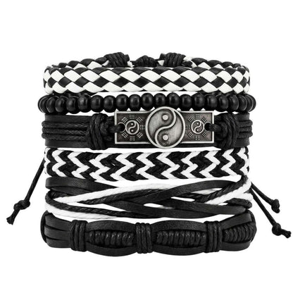 YIN FORCE - 6 Pcs Genuine Leather Adjustable Bracelet for Men & Boys — Leather Bracelet for Men | THE MEN THING