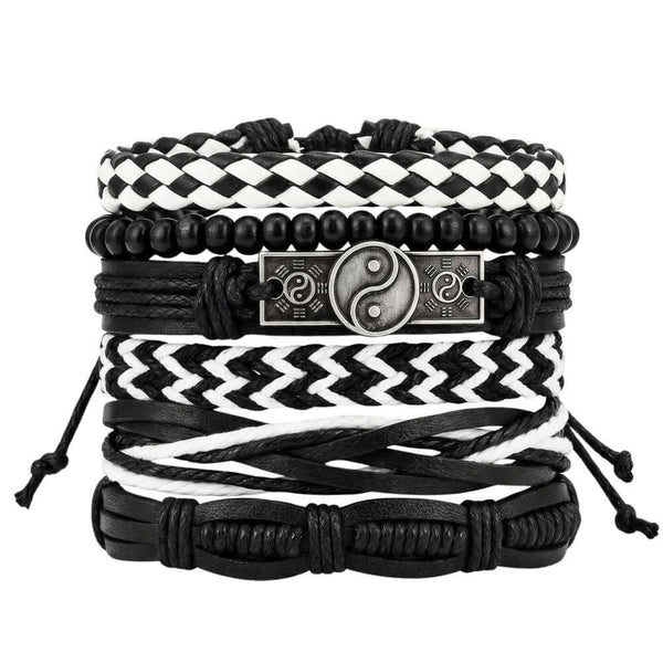 YIN FORCE - 6 Pcs Genuine Leather Adjustable Bracelet for Men & Boys