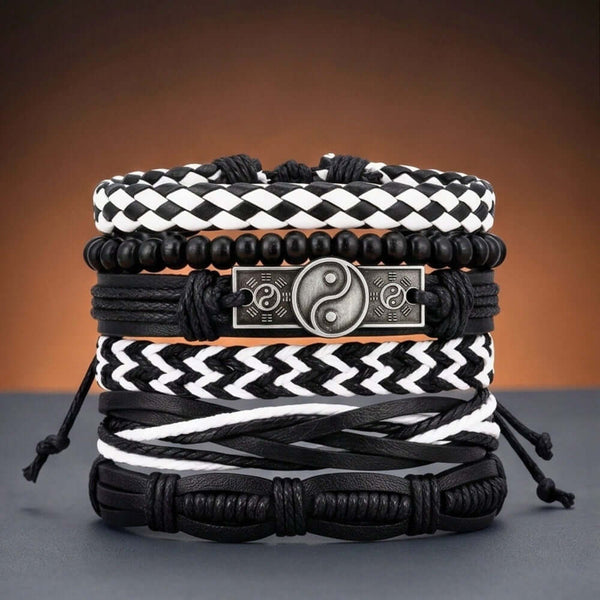 YIN FORCE - 6 Pcs Genuine Leather Adjustable Bracelet for Men & Boys