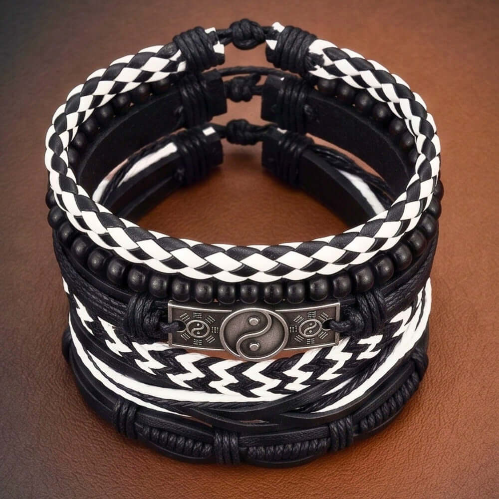 YIN FORCE - 6 Pcs Genuine Leather Adjustable Bracelet for Men & Boys — Leather Bracelet for Men | THE MEN THING