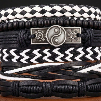 YIN FORCE - 6 Pcs Genuine Leather Adjustable Bracelet for Men & Boys — Leather Bracelet for Men | THE MEN THING