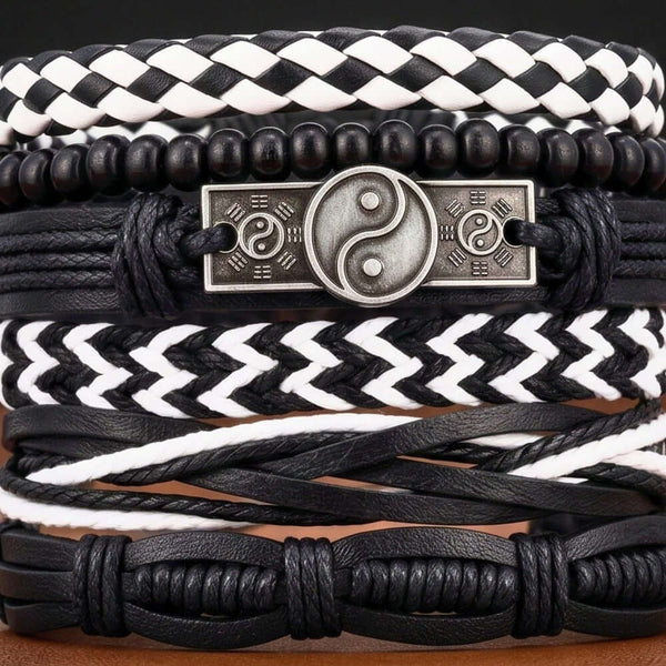 YIN FORCE - 6 Pcs Genuine Leather Adjustable Bracelet for Men & Boys