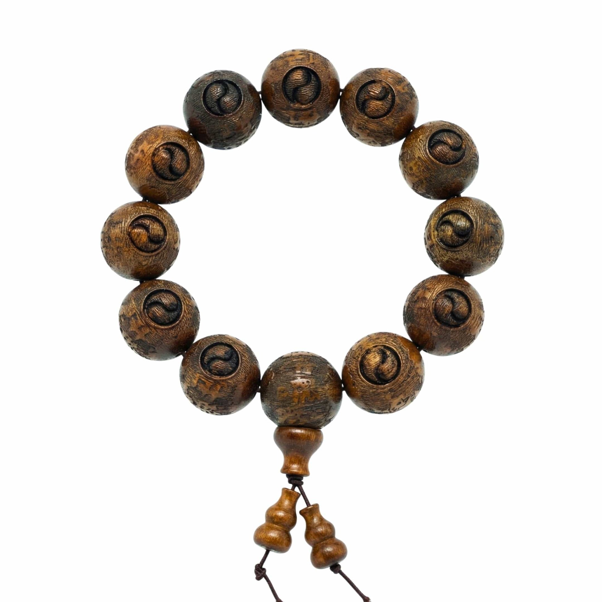 YINYANG SACRED - 21mm Wooden Beads Bracelet with Natural Stone - Adjustable Bracelet - THE MEN THING
