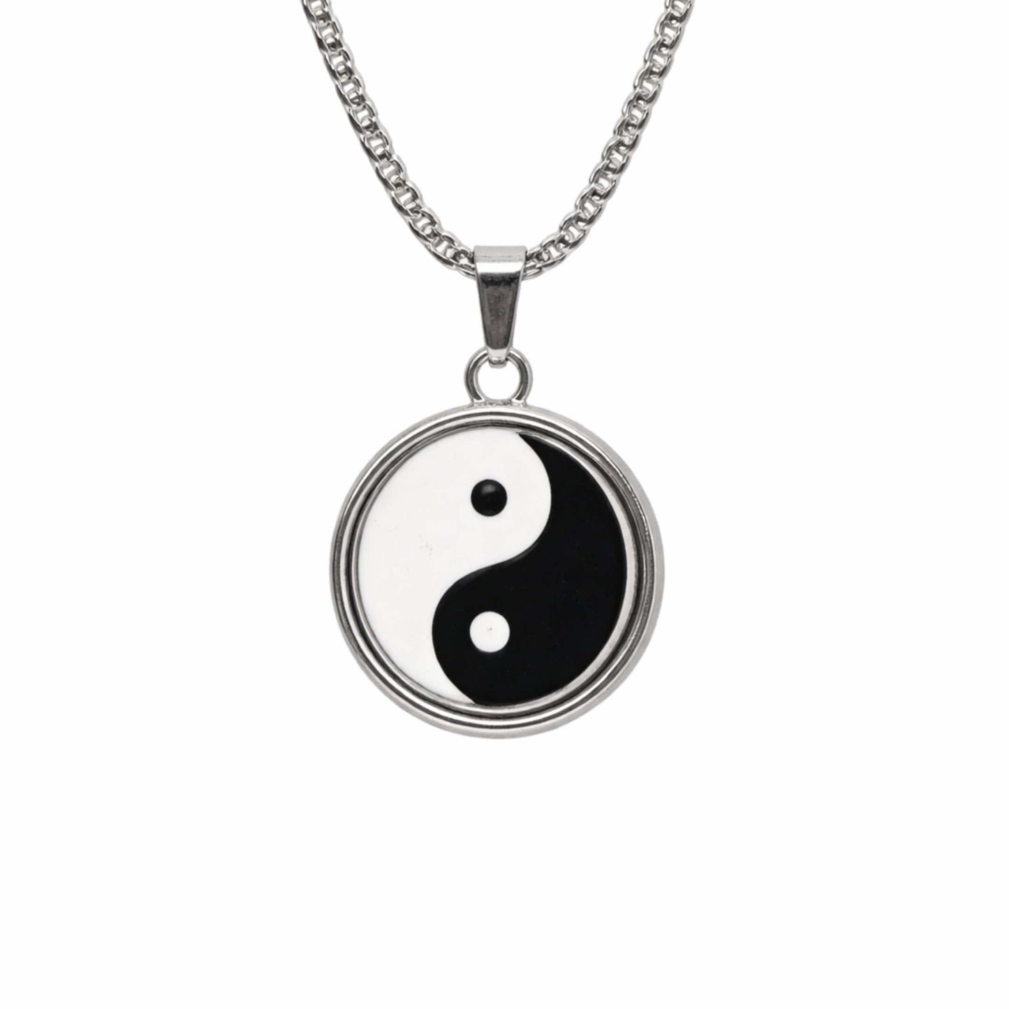 ZEN CIRCLE YIN YANG - 16mm Pure Titanium Steel Pendant with 27inch Round Box 4mm Chain for Men & Boys — SS Pendant/ Necklace for Men | THE MEN THING