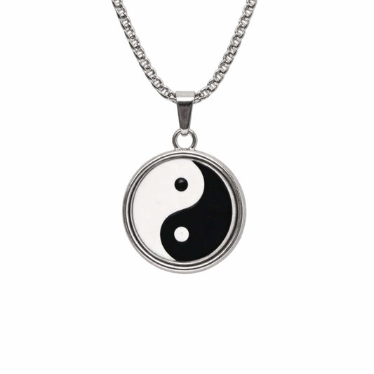 ZEN CIRCLE YIN YANG - 16mm Pure Titanium Steel Pendant with 27inch Round Box 4mm Chain for Men & Boys — SS Pendant/ Necklace for Men | THE MEN THING